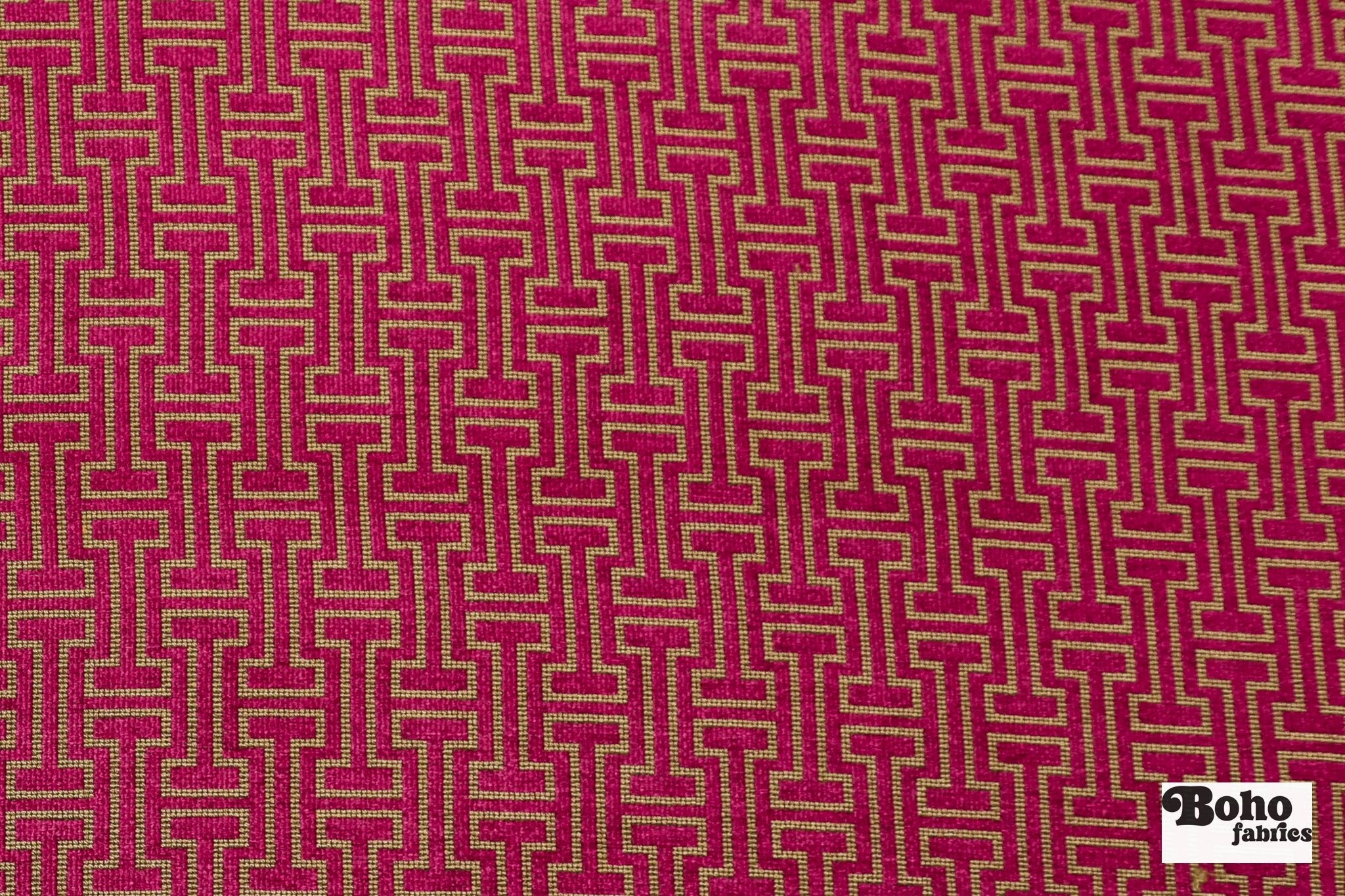 Magenta & Gold Geometric Fretwork Upholstery Woven Fabric - Boho Fabrics - Home Dec. & Upholstery Fabric