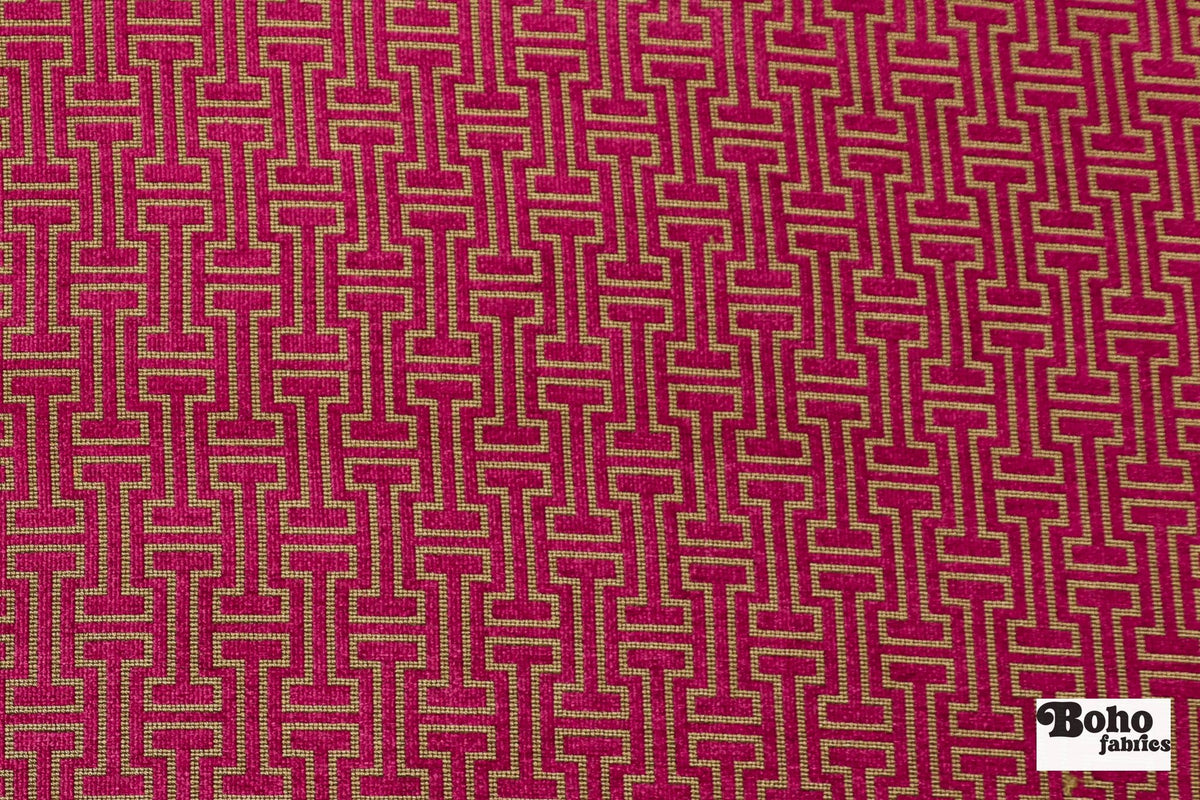 Magenta & Gold Geometric Fretwork Upholstery Woven Fabric - Boho Fabrics - Home Dec. & Upholstery Fabric