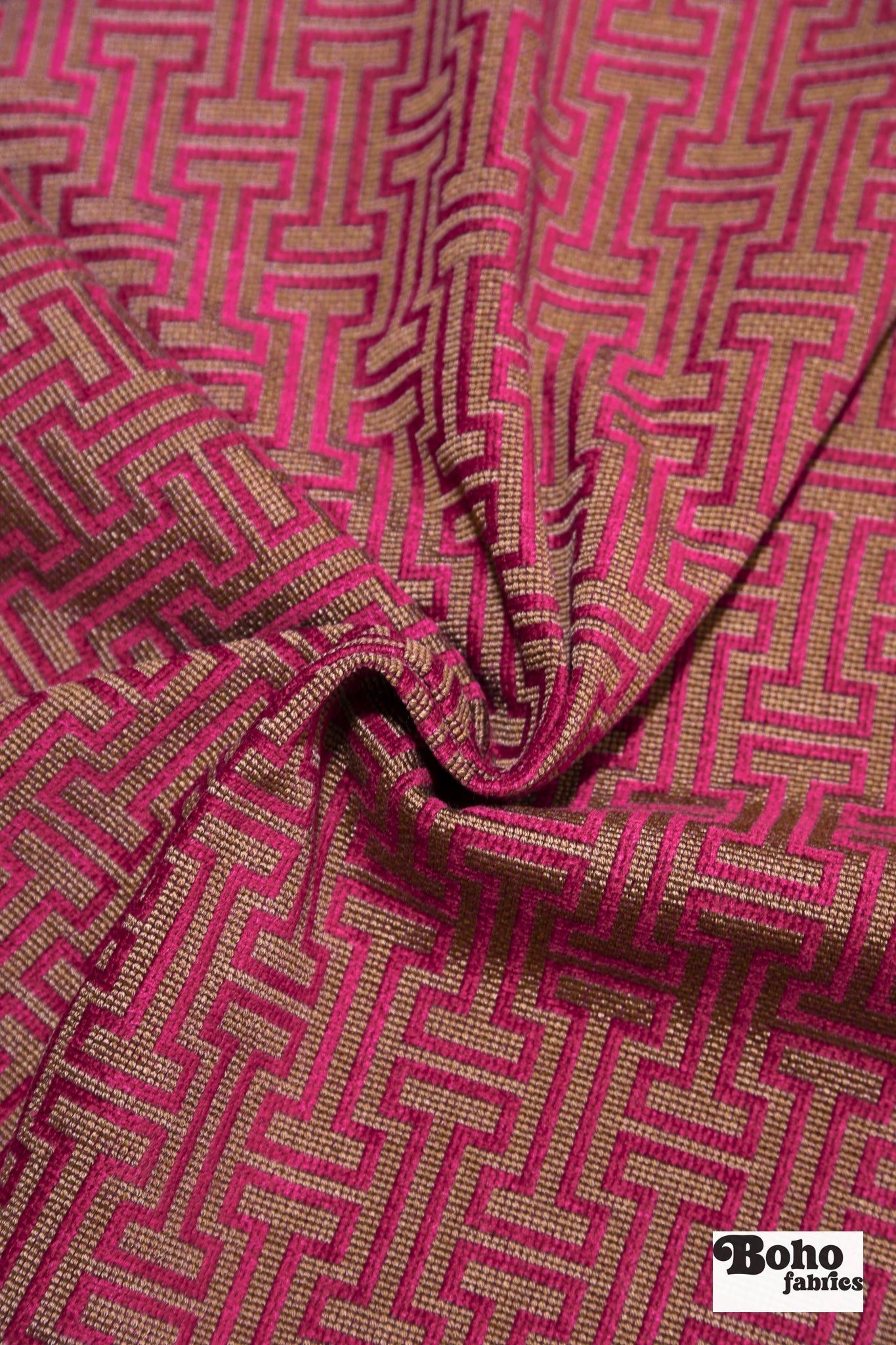 Magenta & Gold Geometric Fretwork Upholstery Woven Fabric - Boho Fabrics - Home Dec. & Upholstery Fabric