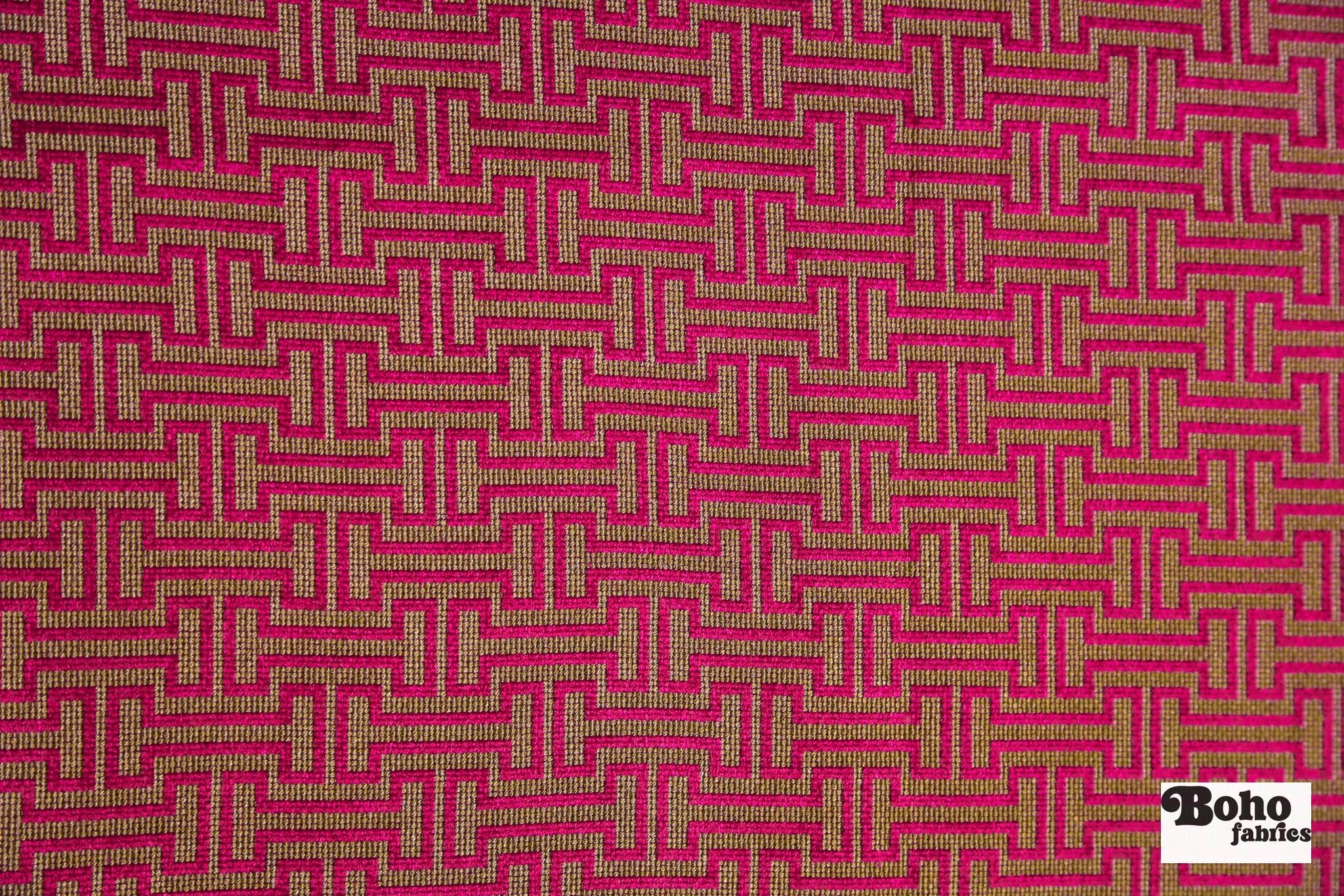 Magenta & Gold Geometric Fretwork Upholstery Woven Fabric - Boho Fabrics - Home Dec. & Upholstery Fabric