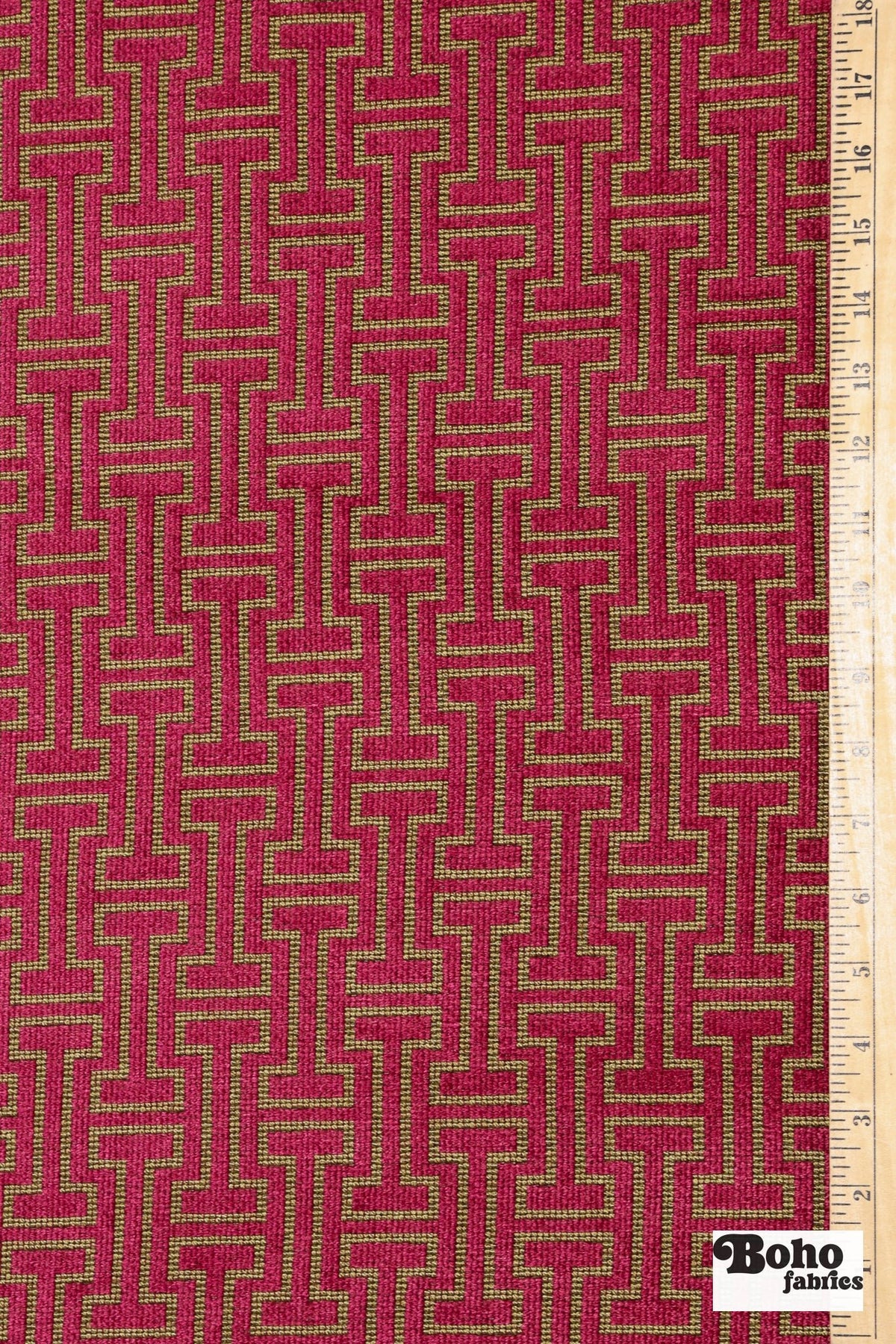Magenta & Gold Geometric Fretwork Upholstery Woven Fabric - Boho Fabrics - Home Dec. & Upholstery Fabric