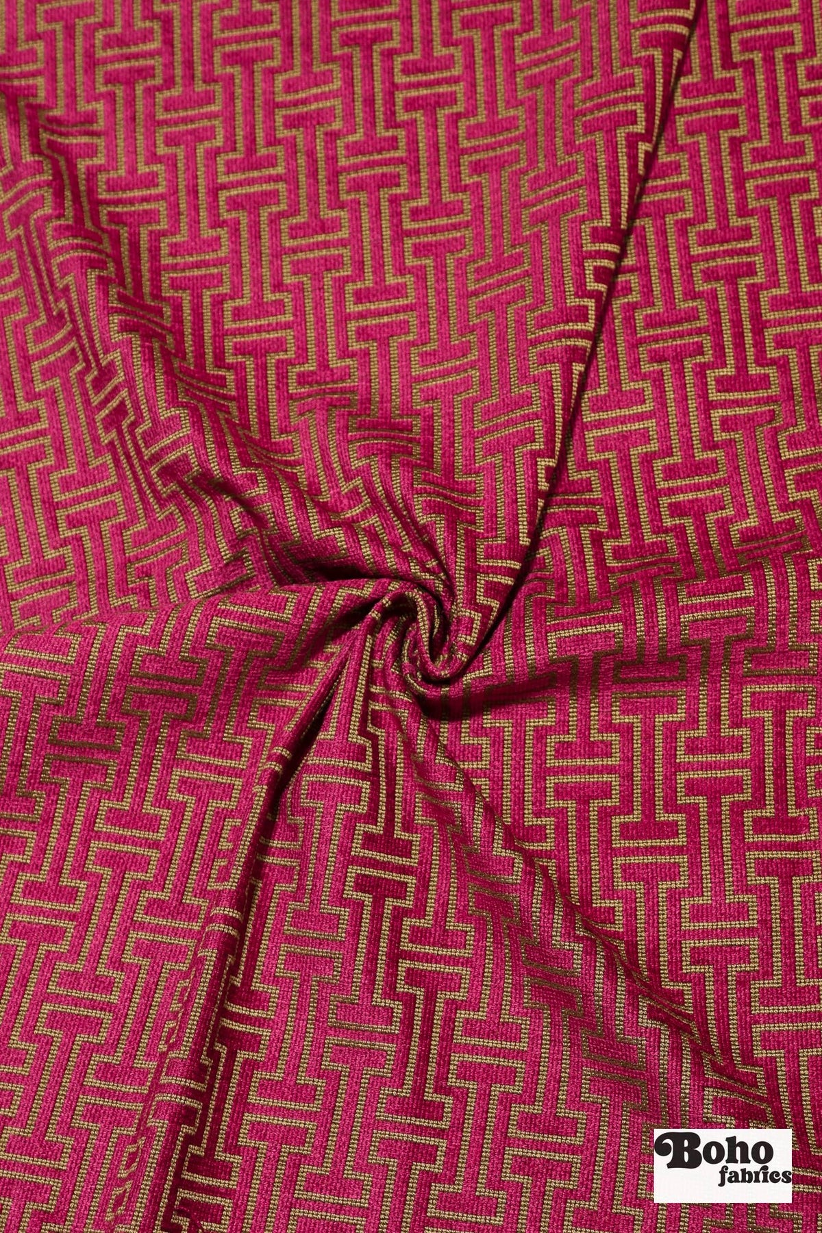 Magenta & Gold Geometric Fretwork Upholstery Woven Fabric - Boho Fabrics - Home Dec. & Upholstery Fabric