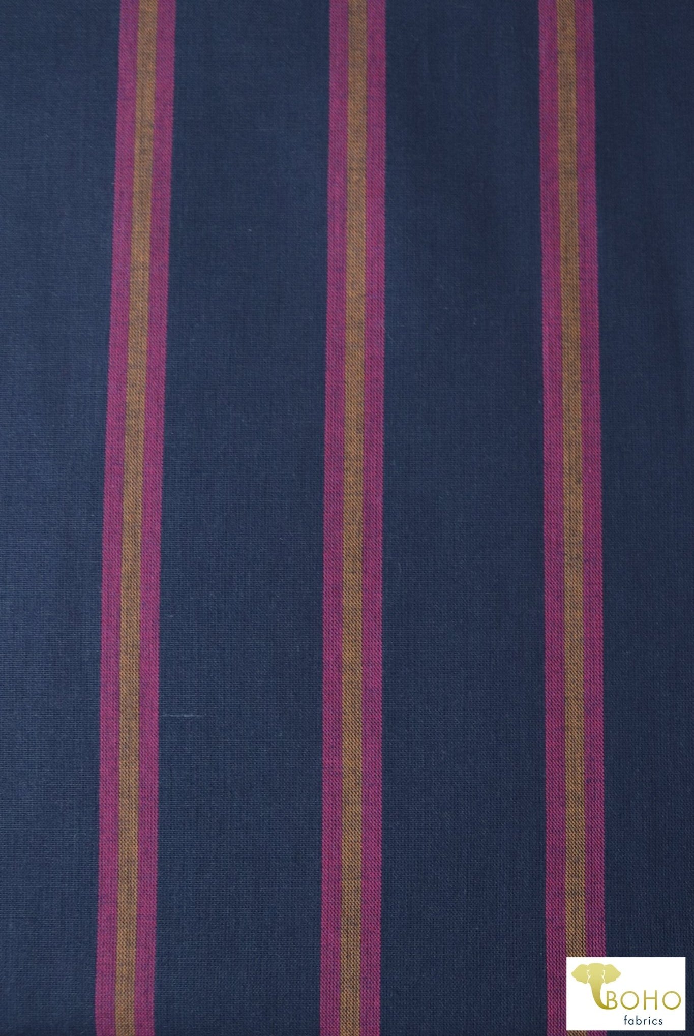 Magenta Stripes on Navy Blue. Cotton Woven Fabric. WVP-204 - Boho Fabrics