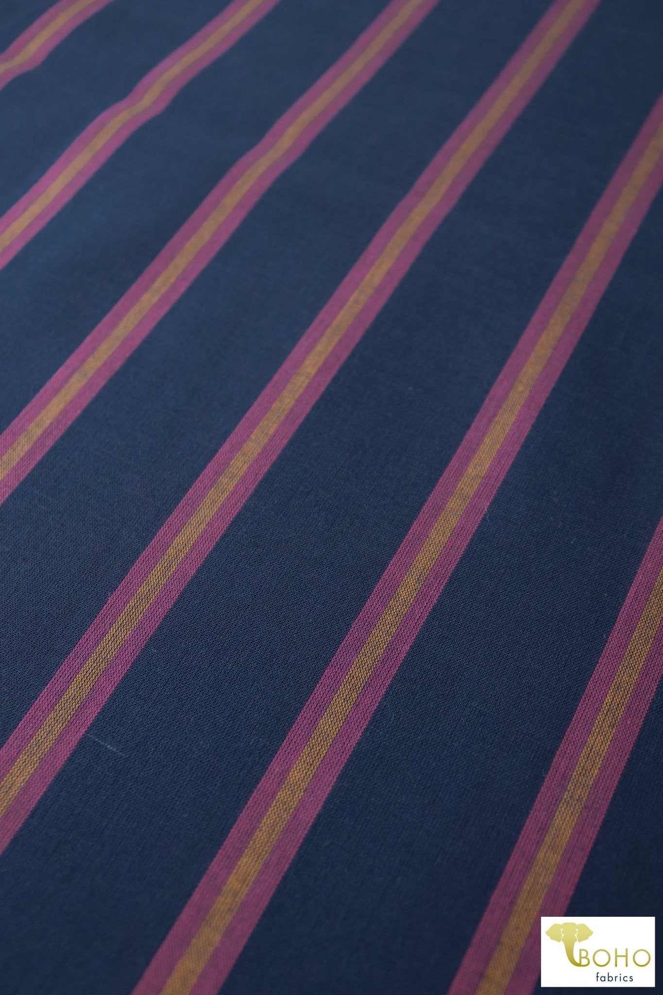 Magenta Stripes on Navy Blue. Cotton Woven Fabric. WVP-204 - Boho Fabrics