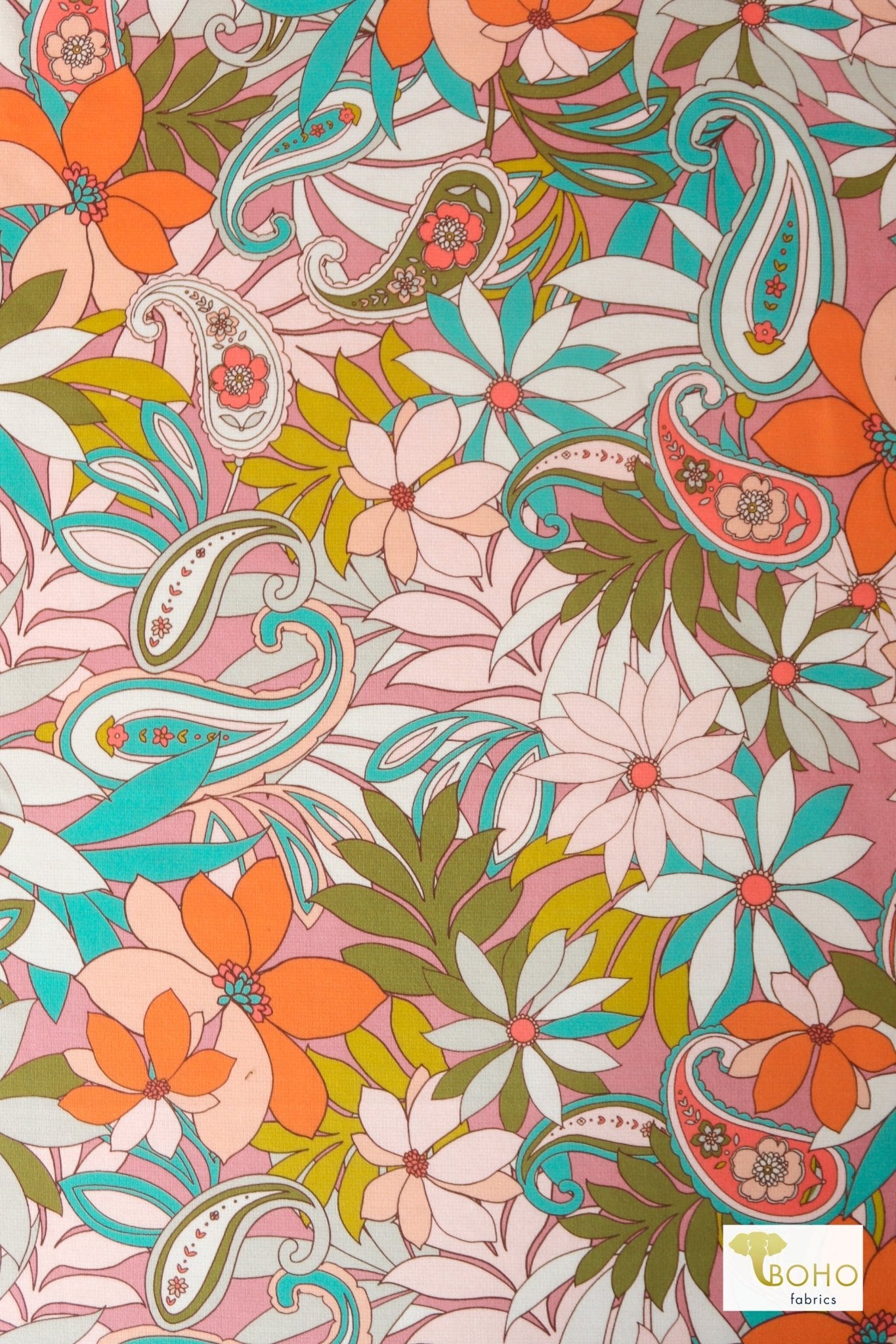 Malibu Waves, Ponte Print Knit Fabric - Boho Fabrics - Ponte Print, Knit Fabric