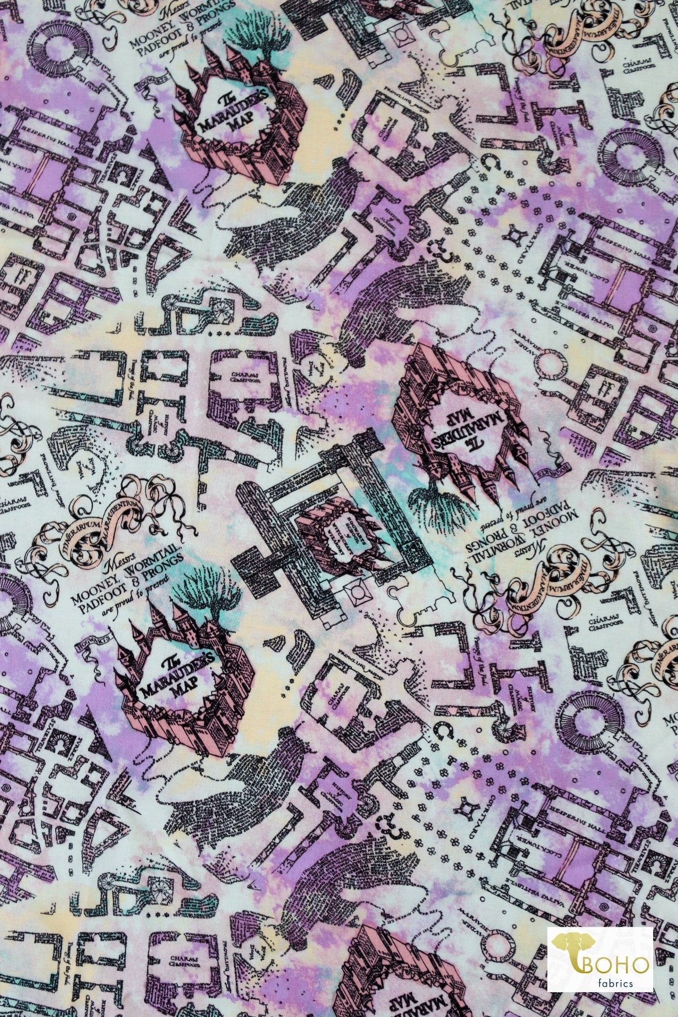 Marauders Map Rayon Challis Woven Print - Boho Fabrics