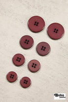 Maroon, Round 4 Hole Buttons. 26L (16mm/ 3/4"), 28L, (18mm/ 11/16"), 34L (21mm / 13/16"), 42L (26mm/ 1") - Boho Fabrics - Buttons & Snaps