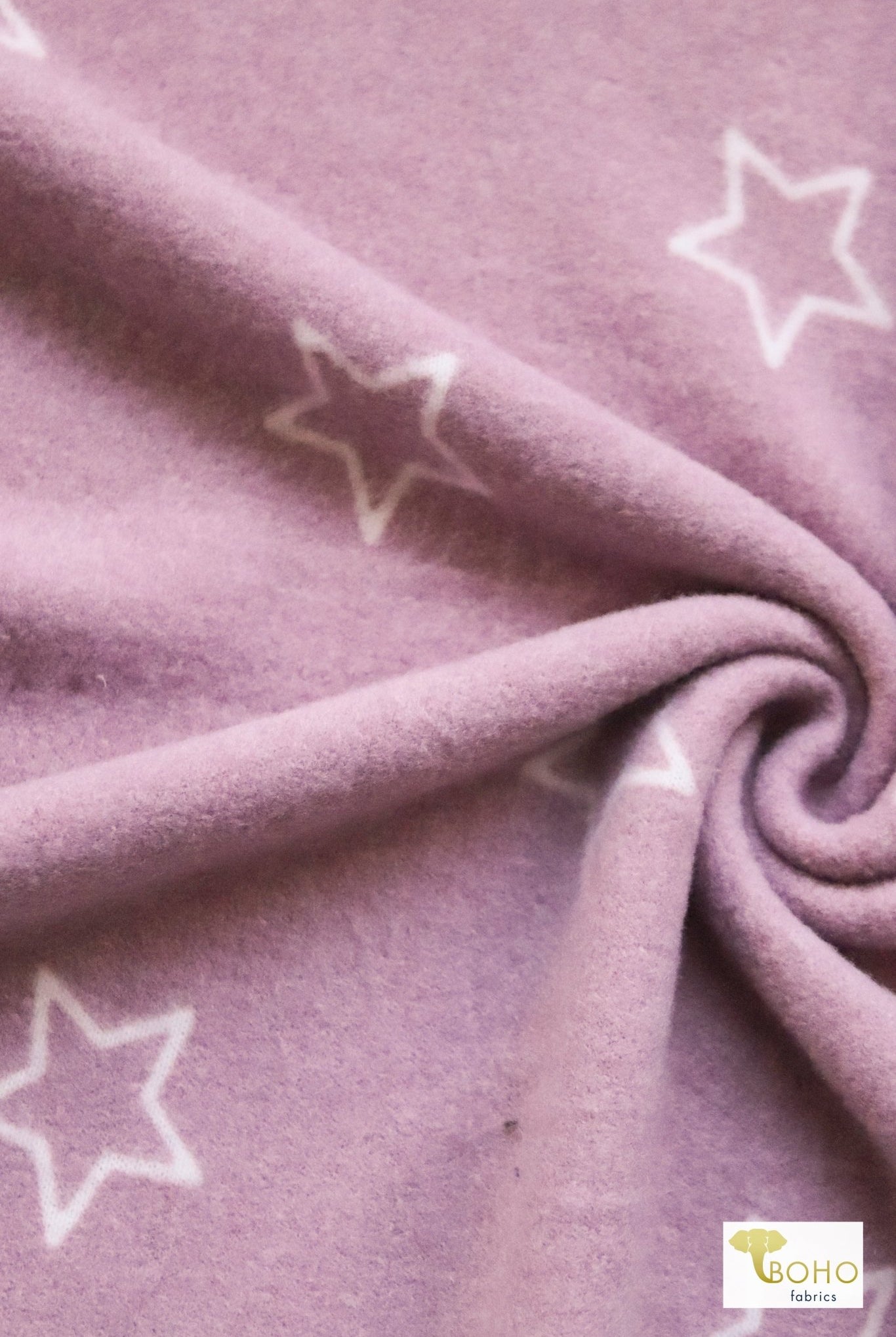 Mauve Stars, Brushed Printed Sweater Knit Fabric - Boho Fabrics