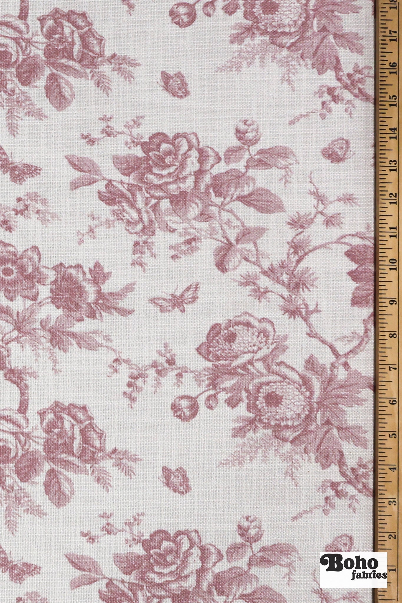 Mauve & White Floral Linen-Look Canvas Woven Fabric - Boho Fabrics - Home Dec. & Upholstery Fabric