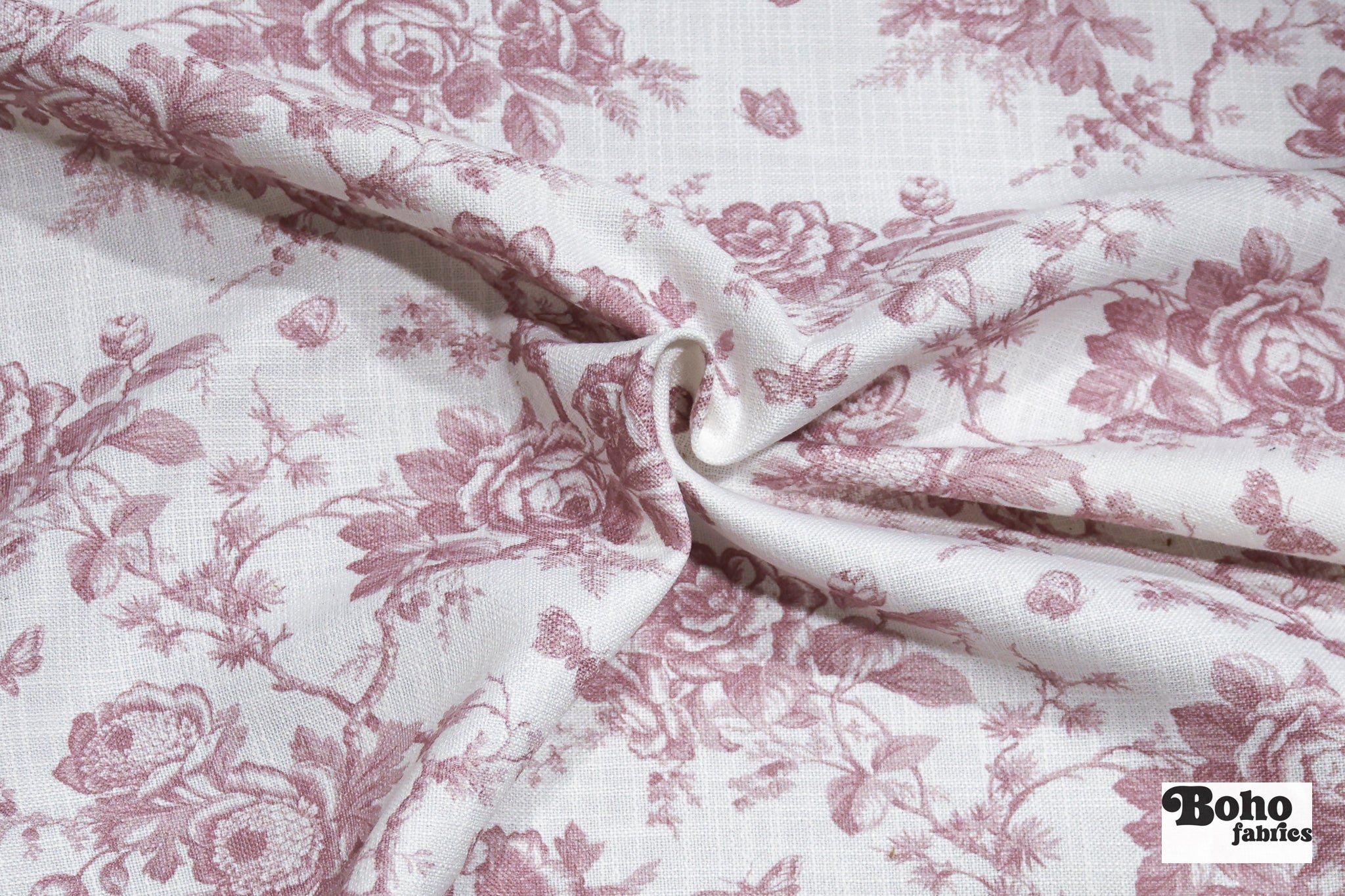 Mauve & White Floral Linen-Look Canvas Woven Fabric - Boho Fabrics - Home Dec. & Upholstery Fabric