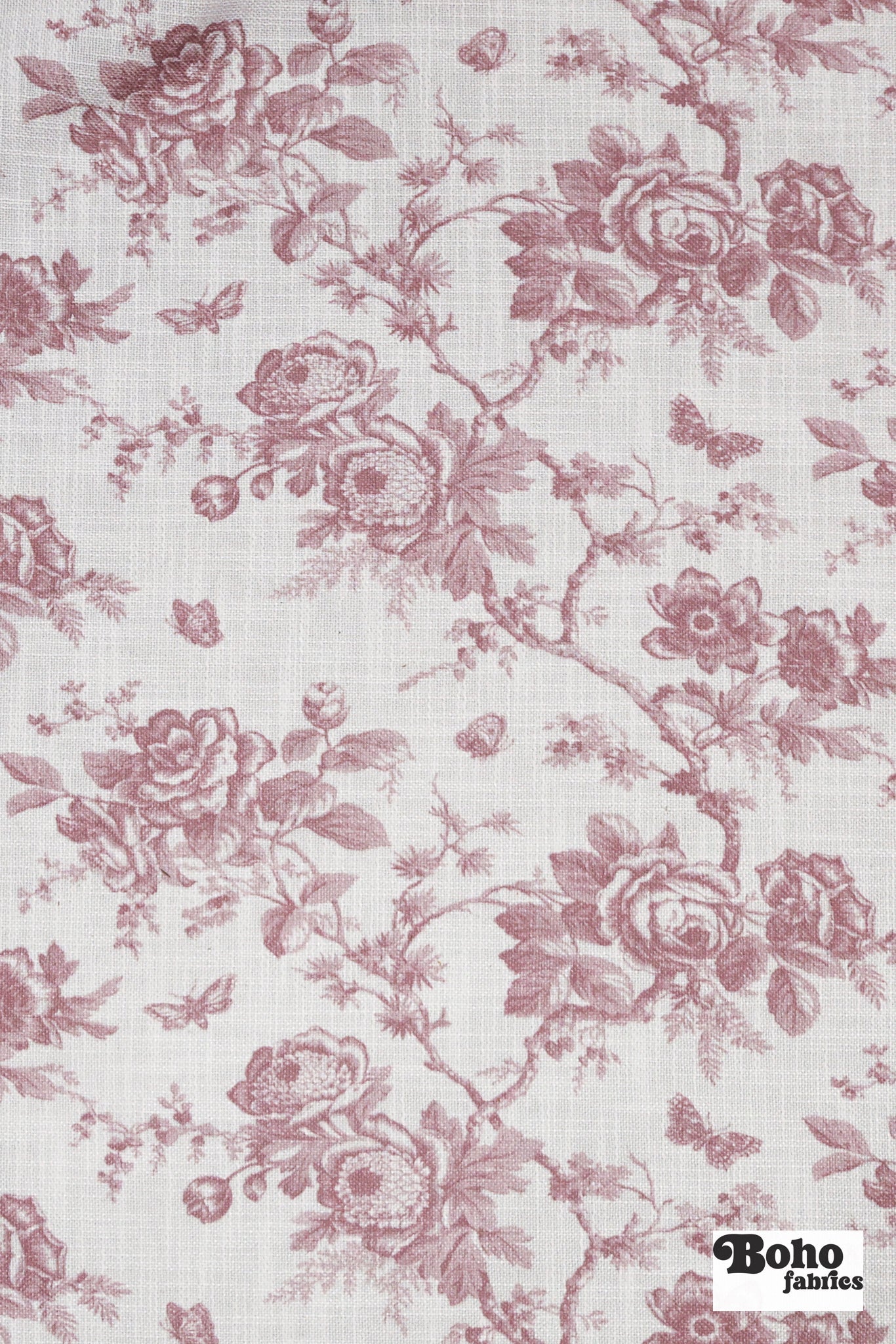 Mauve & White Floral Linen-Look Canvas Woven Fabric - Boho Fabrics - Home Dec. & Upholstery Fabric