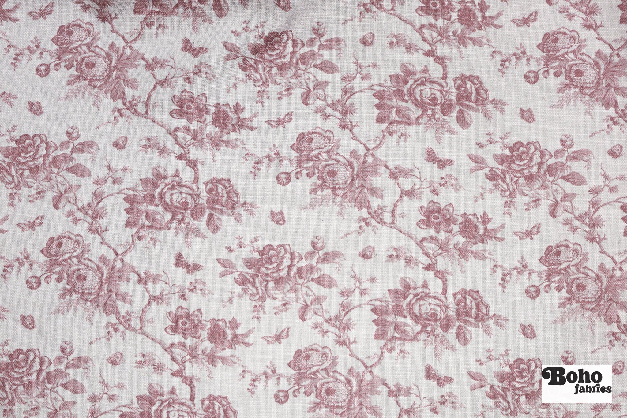 Mauve & White Floral Linen-Look Canvas Woven Fabric - Boho Fabrics - Home Dec. & Upholstery Fabric