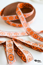 MCM Dots in Brown & Orange. 1" Vintage Jacquard Woven Trim. TRIM - 075 - Boho Fabrics - Trims