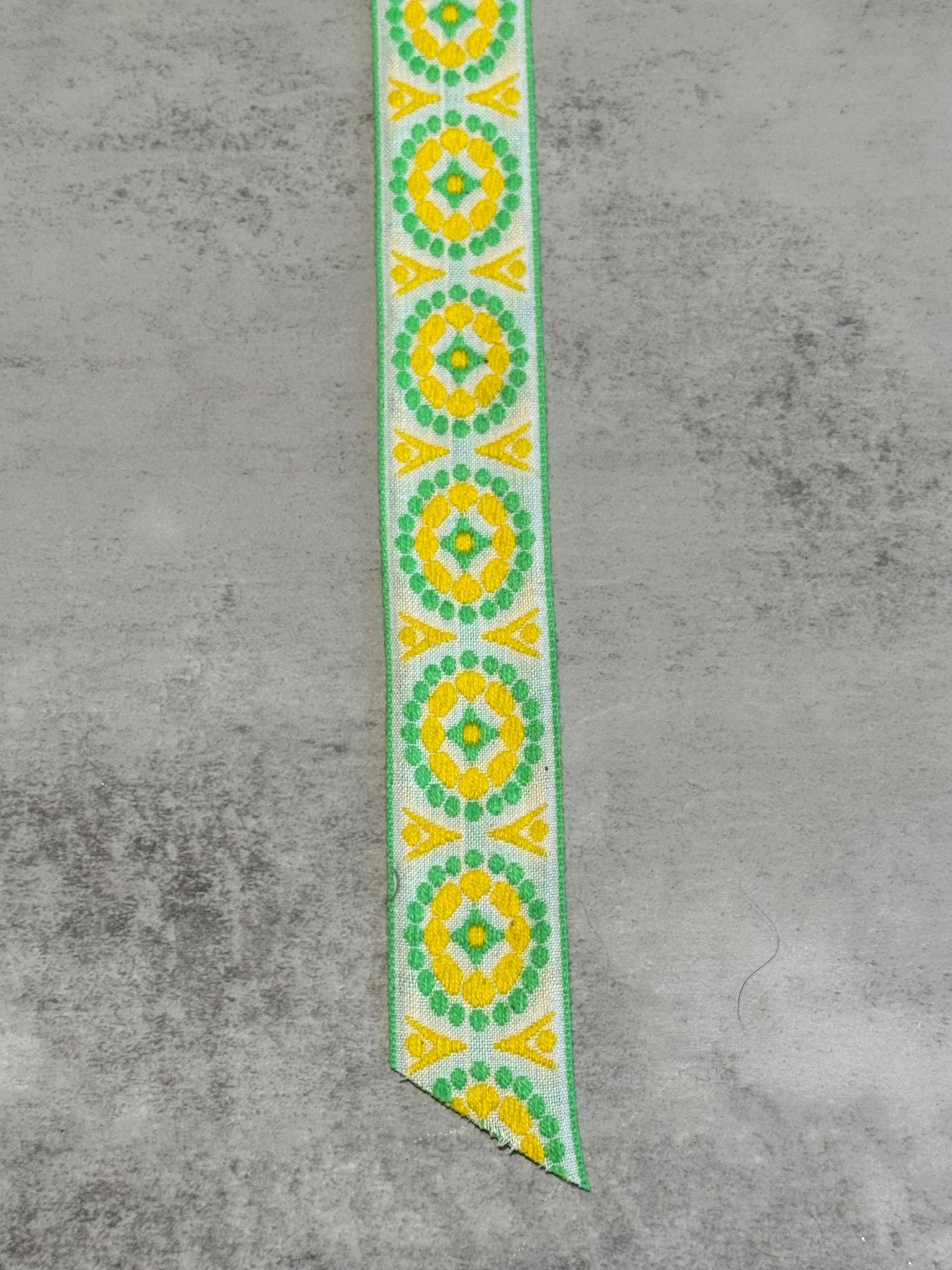 MCM Dots in Green & Yellow. Vintage Jacquard Woven Trim, 1.5” TRIM - 175 - Boho Fabrics - Trims
