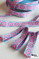 MCM Dots in Pink & Blue. 1.5" Jacquard Woven Trim. TRIM - 026 - Boho Fabrics - Trims