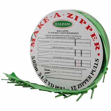 Medium Green, Sullivans Make - A - Zipper Kit, 5.5 Yards - 12 Zipper Pulls - Boho Fabrics - Zippers
