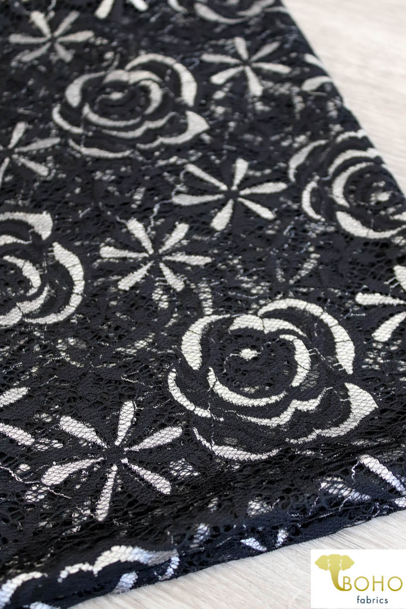 Metallic Silver Floral Parade. Woven Lace. SL-118 - Boho Fabrics