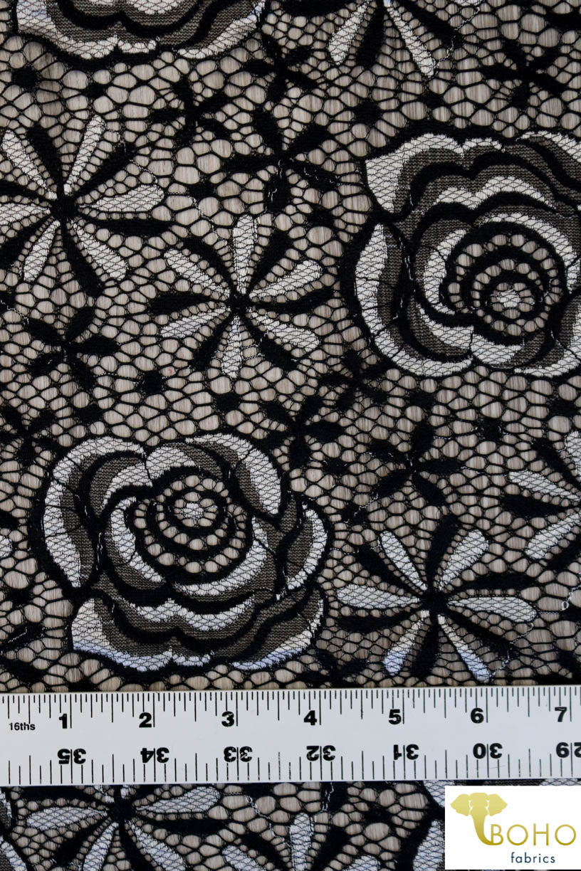 Metallic Silver Floral Parade. Woven Lace. SL-118 - Boho Fabrics