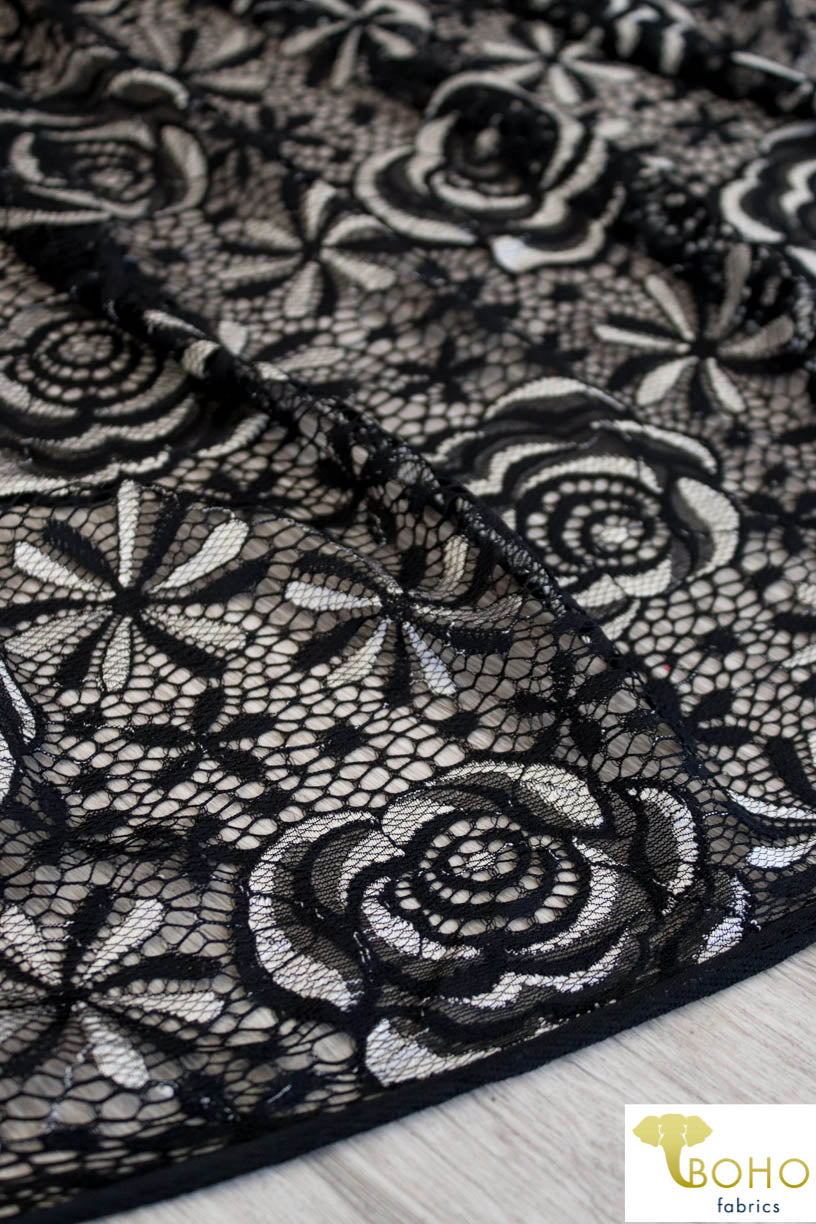 Metallic Silver Floral Parade. Woven Lace. SL-118 - Boho Fabrics