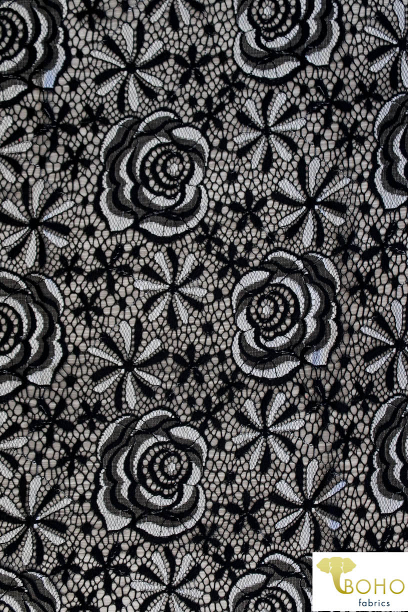 Metallic Silver Floral Parade. Woven Lace. SL-118 - Boho Fabrics