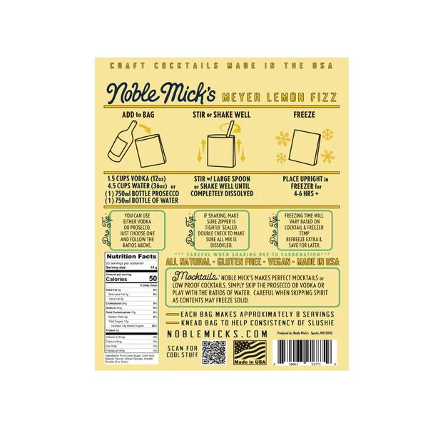 Meyer Lemon Fizz, Noble Mick's Frozen Cocktail Drink Mix - Boho Fabrics - Holiday Gifts