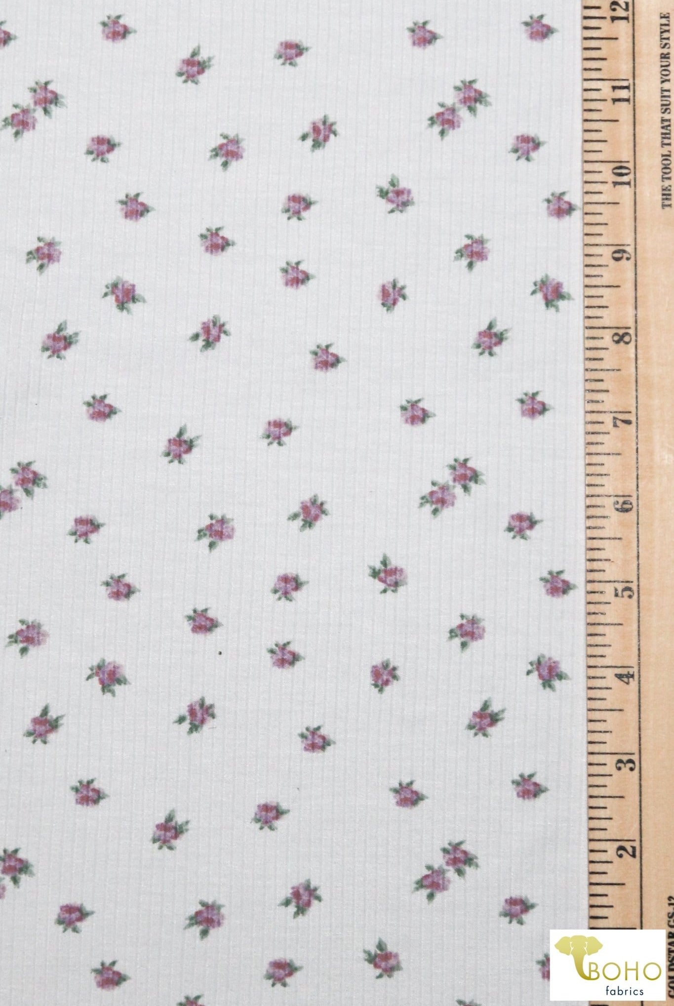 Mini Crocus, 4x2 Off-white Rib Knit. RIB-133 - Boho Fabrics