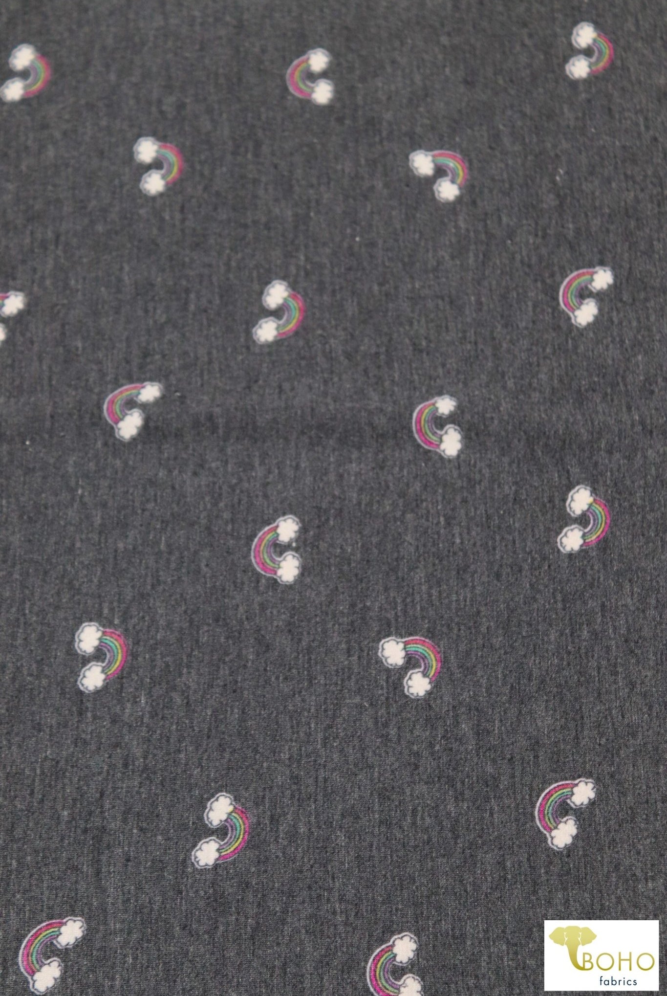 Mini Rainbows on Black, French Terry Knit Print. FTP-320-BLK - Boho Fabrics