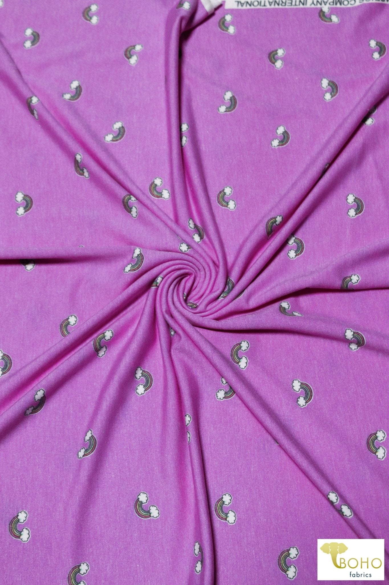 Mini Rainbows on Orchid Purple, French Terry Knit Print. FTP-320-PURP - Boho Fabrics