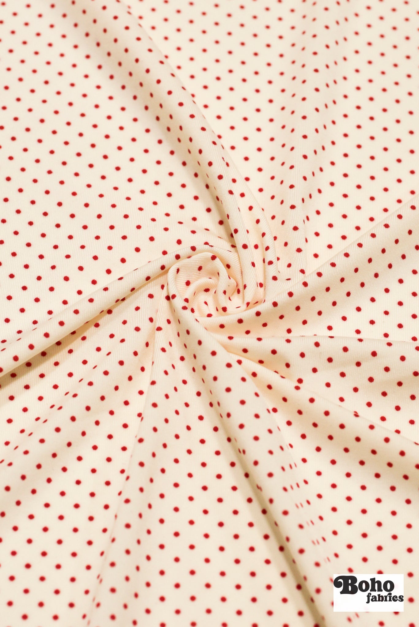 Mini Red Polka Dots on Ivory, Athletic Knit Fabric - Boho Fabrics - Athletic Knit Fabric
