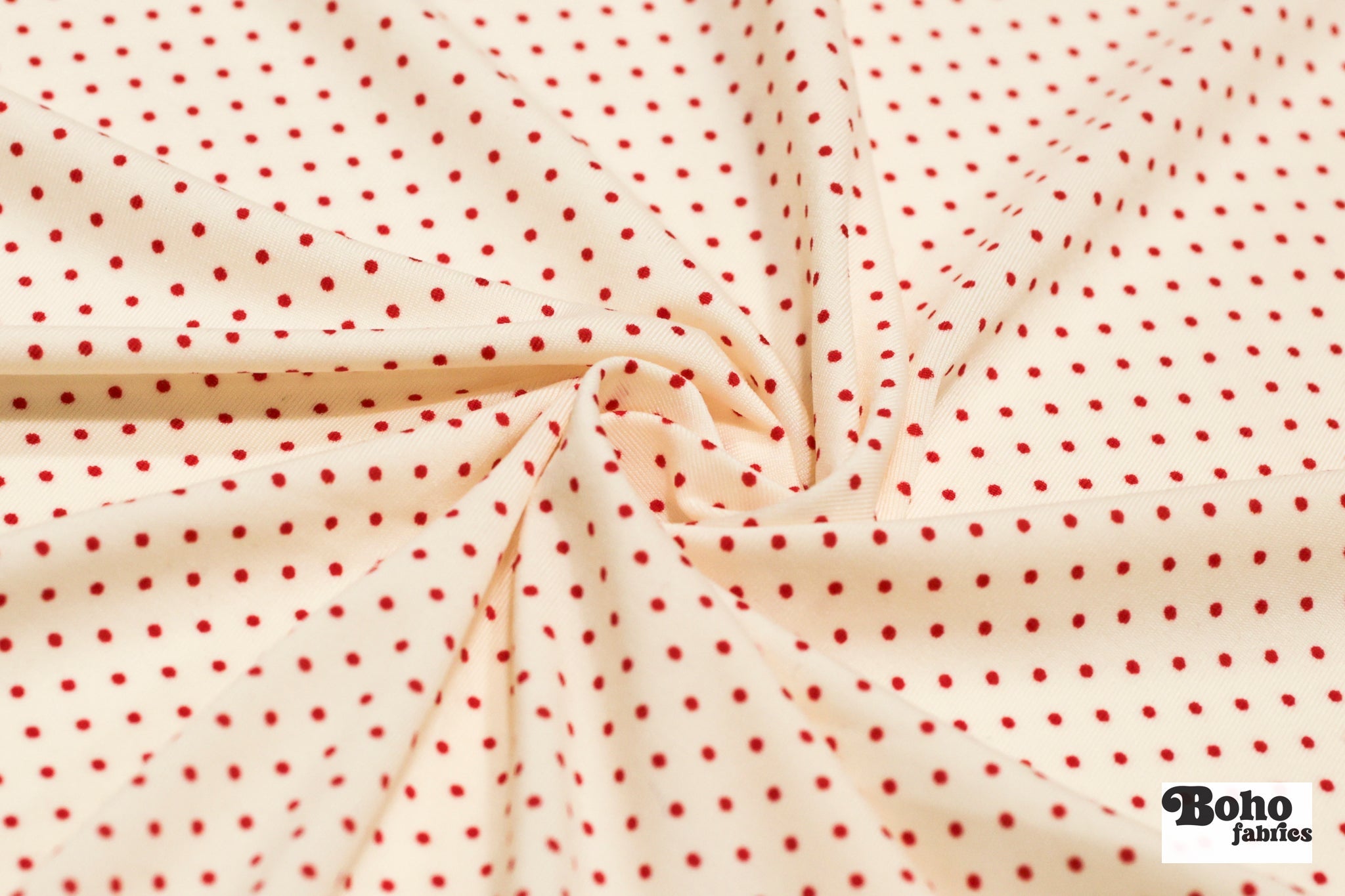 Mini Red Polka Dots on Ivory, Athletic Knit Fabric - Boho Fabrics - Athletic Knit Fabric