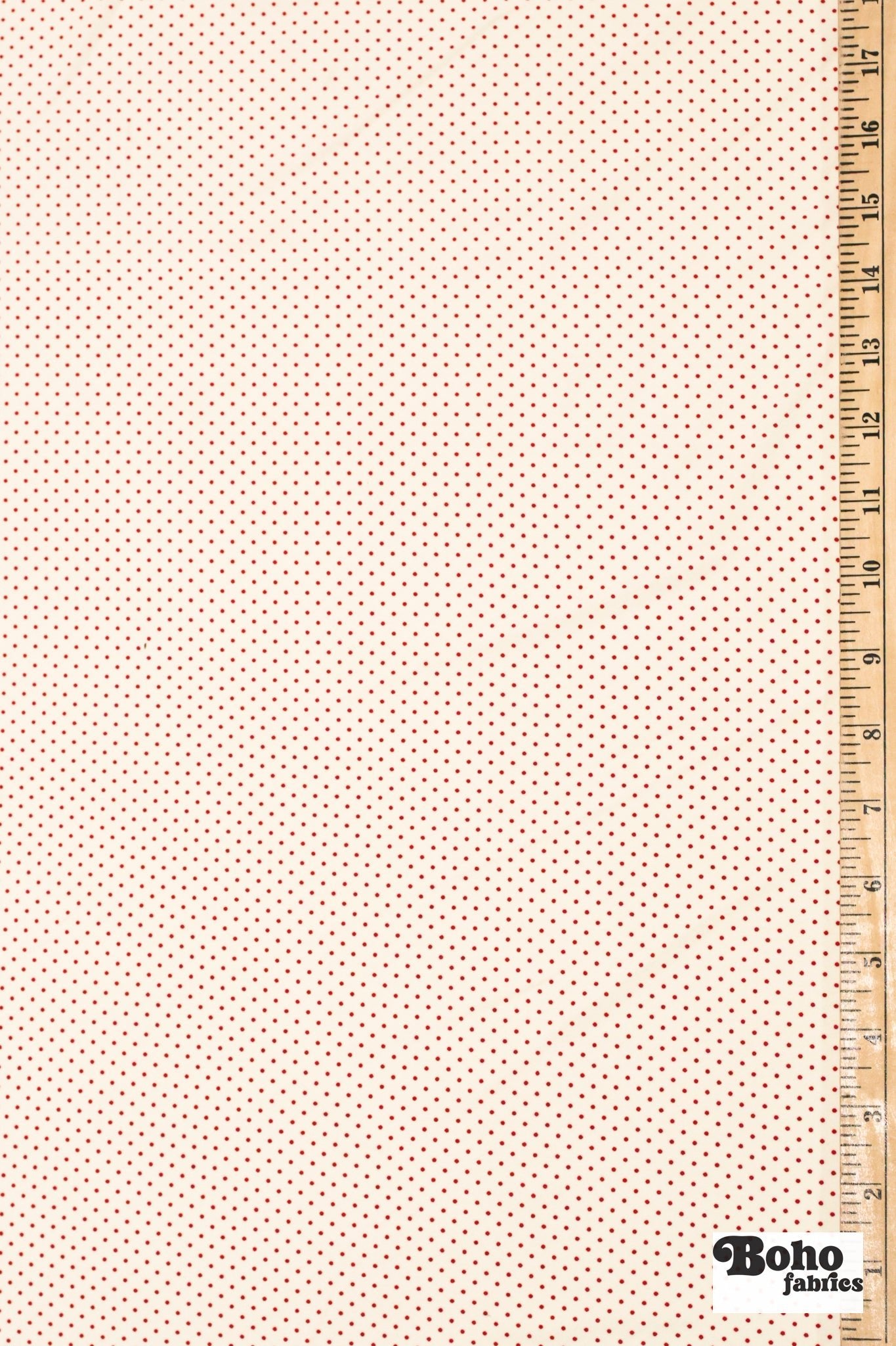 Mini Red Polka Dots on Ivory, Athletic Knit Fabric - Boho Fabrics - Athletic Knit Fabric