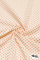 Mini Red Polka Dots on Ivory, Athletic Knit Fabric - Boho Fabrics - Athletic Knit Fabric