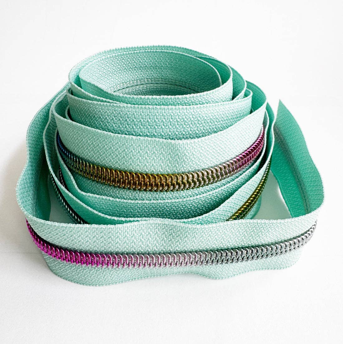 Mint Green Rainbow Nylon Coil Zipper Tape 5 - 3 Yards - Boho Fabrics - Zippers