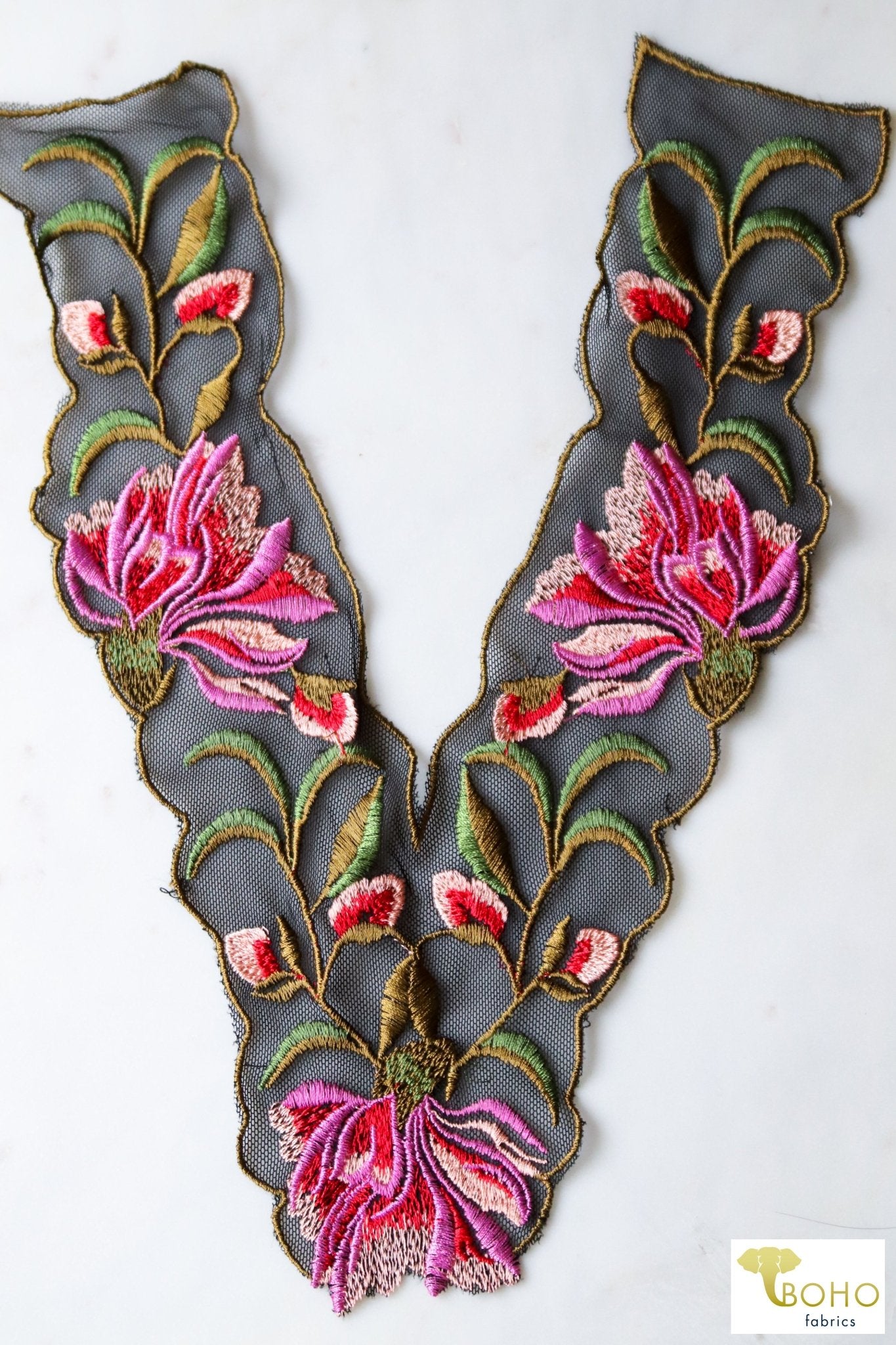 Mirabel, Embroidered Floral Applique. Style #FA-20 - Boho Fabrics