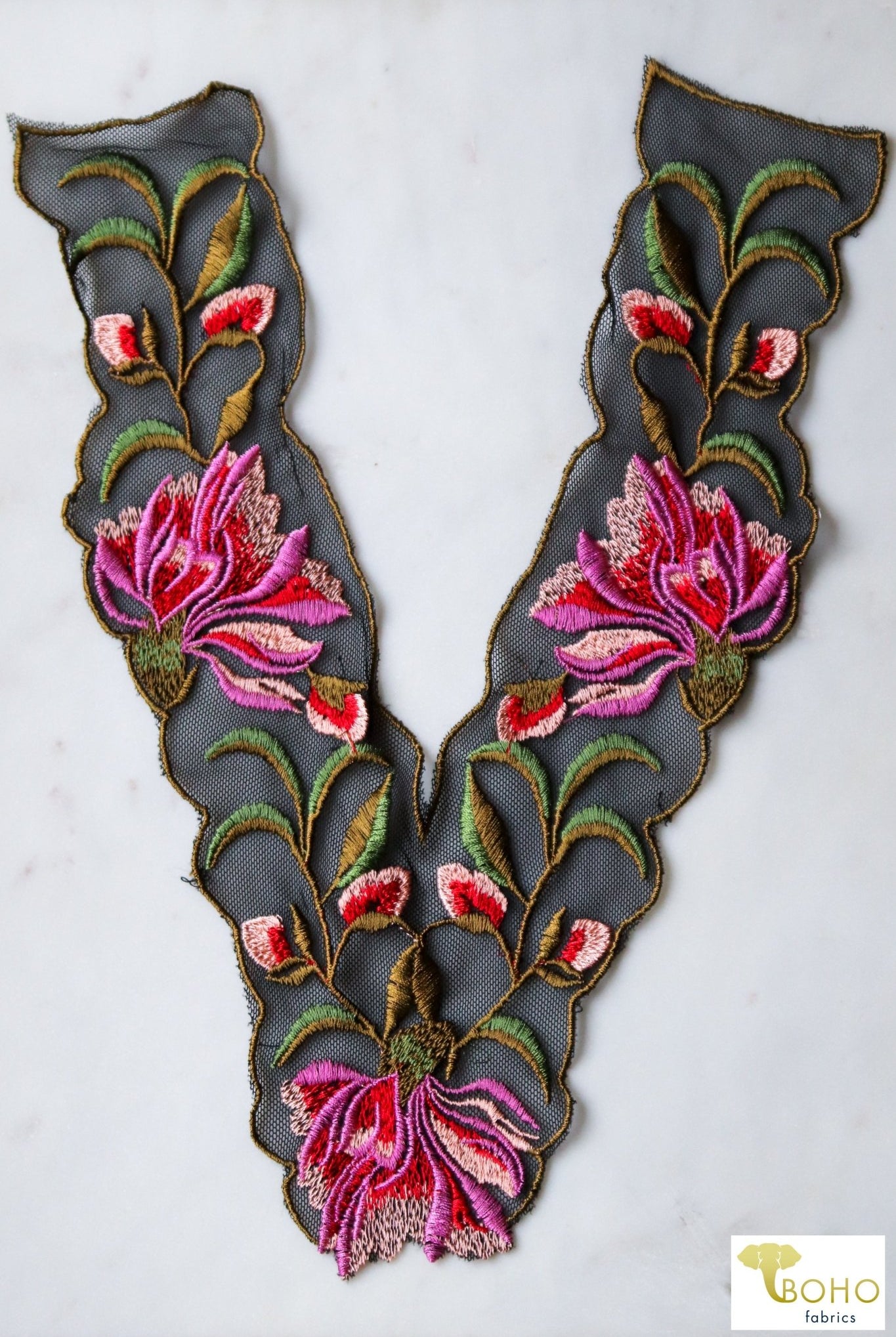 Mirabel, Embroidered Floral Applique. Style #FA-20 - Boho Fabrics