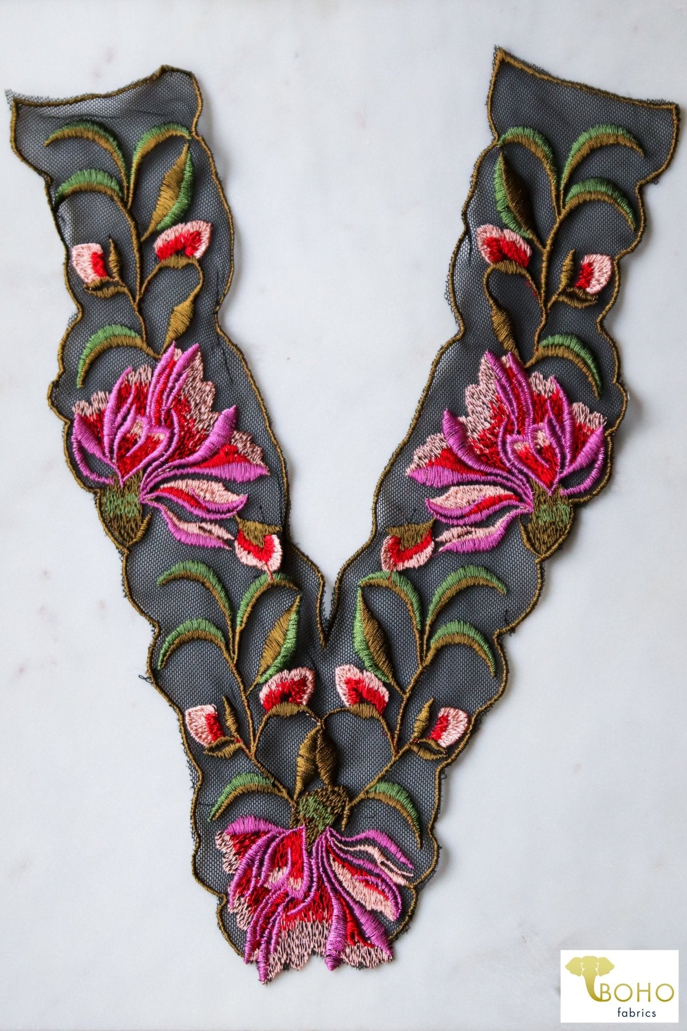 Mirabel, Embroidered Floral Applique. Style #FA-20 - Boho Fabrics