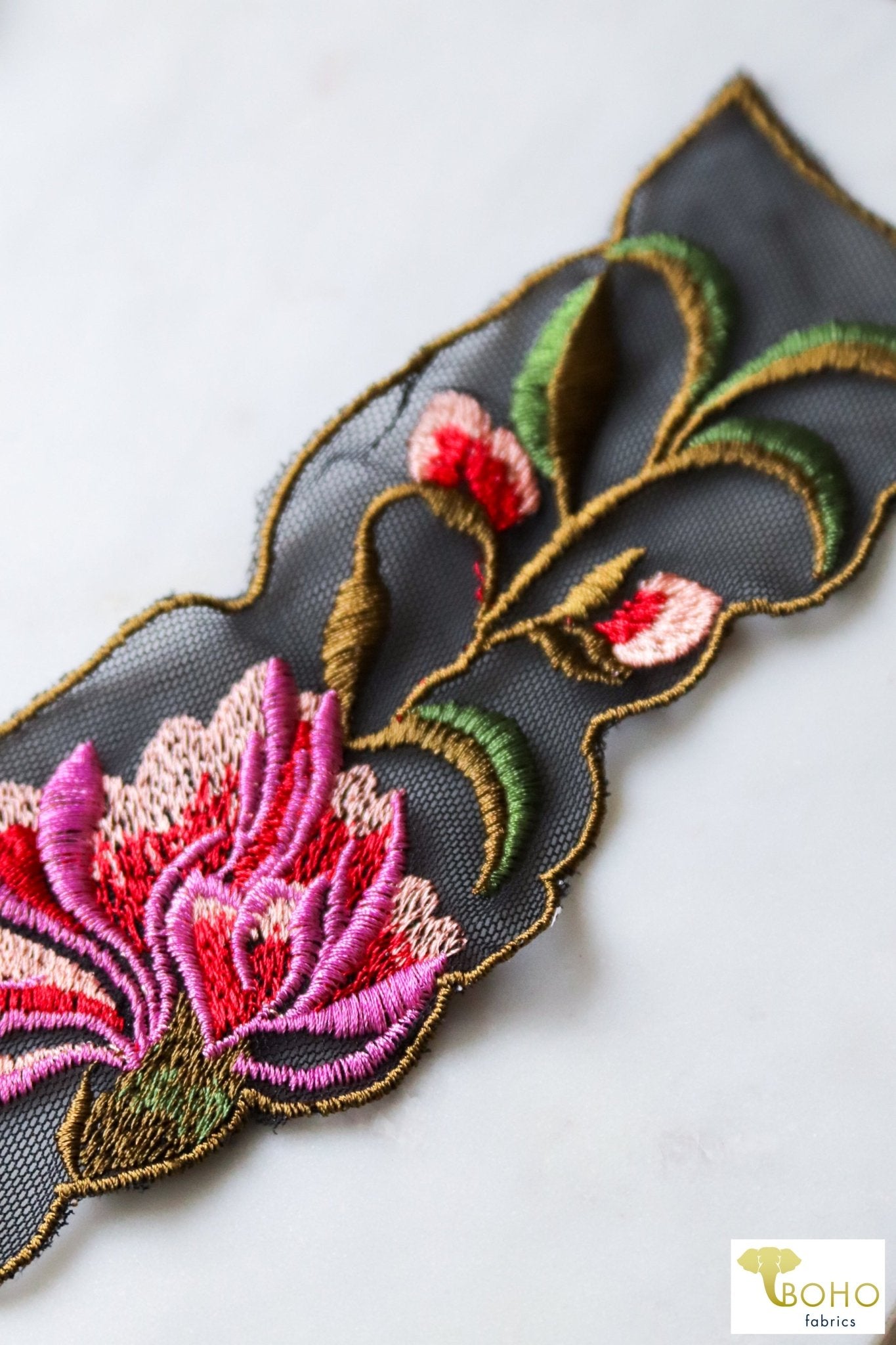 Mirabel, Embroidered Floral Applique. Style #FA-20 - Boho Fabrics