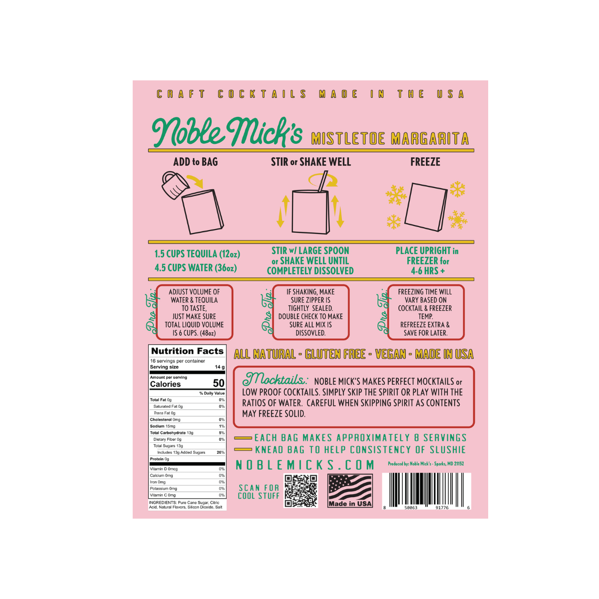 Mistletoe Margarita, Noble Mick's Frozen Cocktail Drink Mix - Boho Fabrics - Holiday Gifts