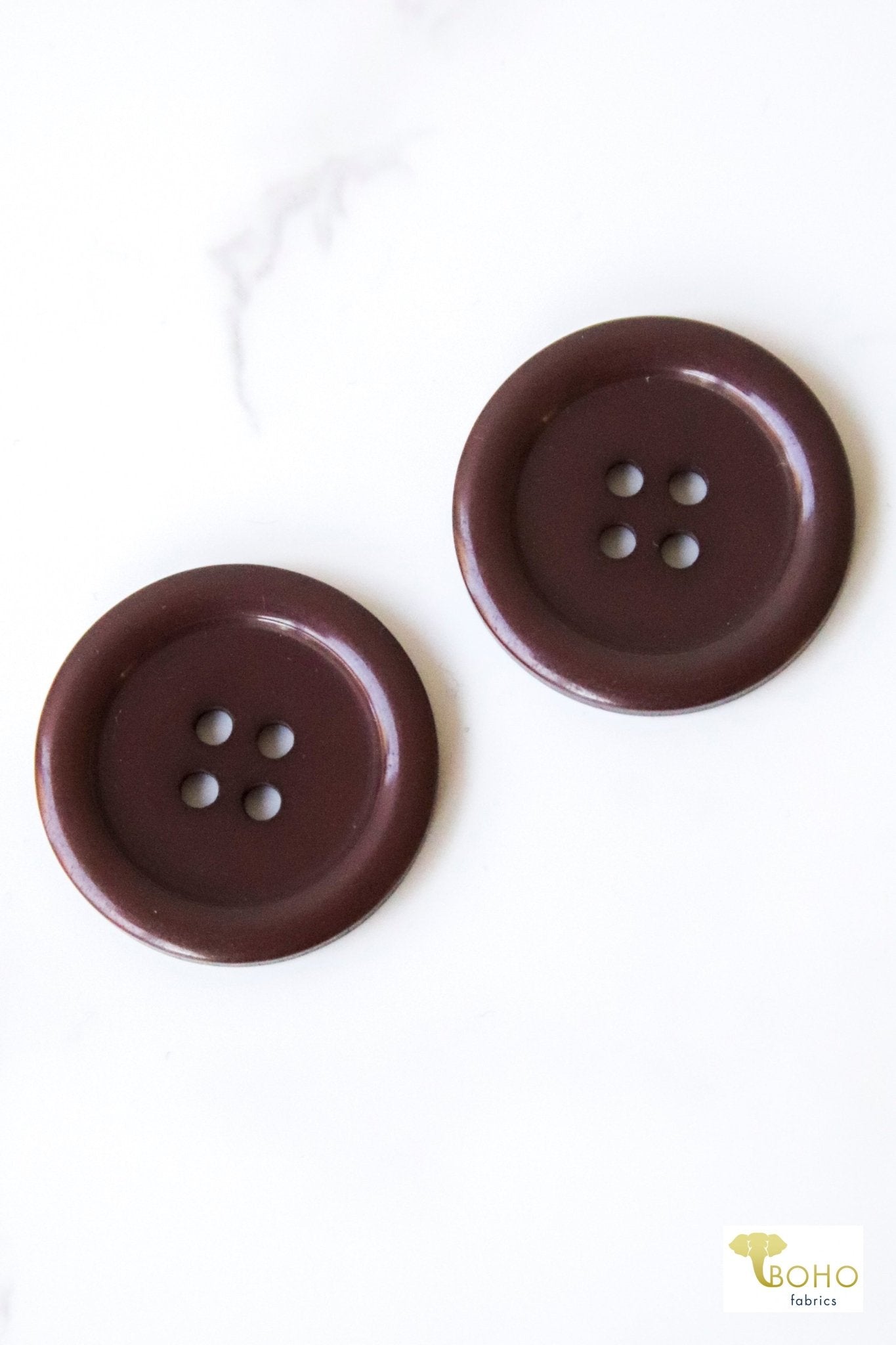 Mocha Brown Bevel, 4 Hole Buttons. 40L (25.5mm/ 1") Sold per Package of 25 - Boho Fabrics