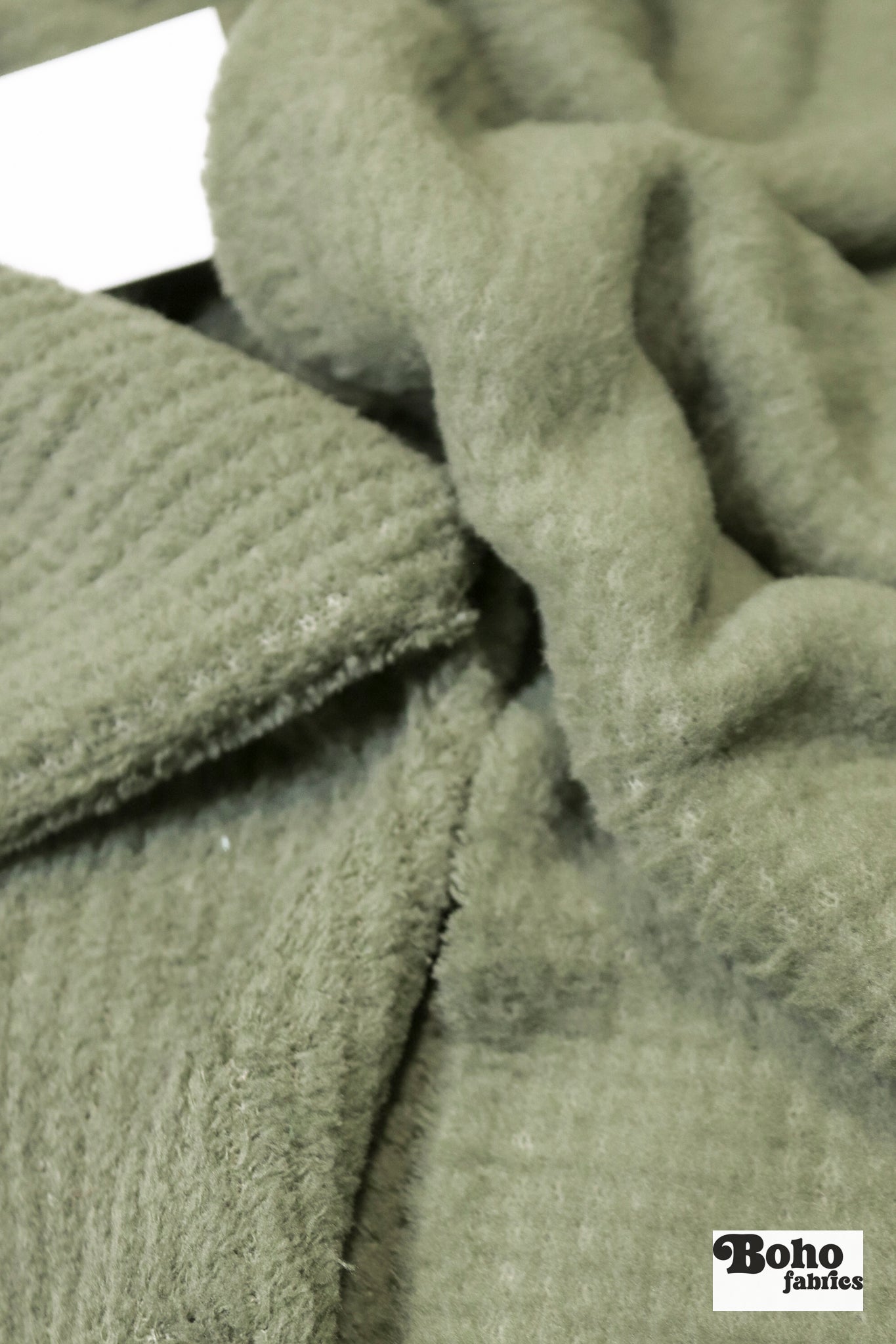 Moss Green, High Loft Grid Fleece Fabric by Polartec, featuring Recycled Polyester. *2nds* - Boho Fabrics - Performance Fabrics