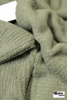 Moss Green, High Loft Grid Fleece Fabric by Polartec, featuring Recycled Polyester. *2nds* - Boho Fabrics - Performance Fabrics