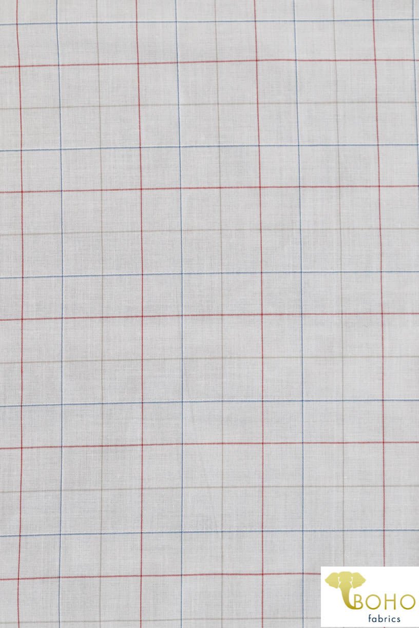 Multi Color Grid on White. Cotton Woven Fabric. WV-132 - Boho Fabrics
