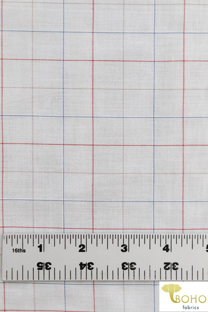Multi Color Grid on White. Cotton Woven Fabric. WV-132 - Boho Fabrics