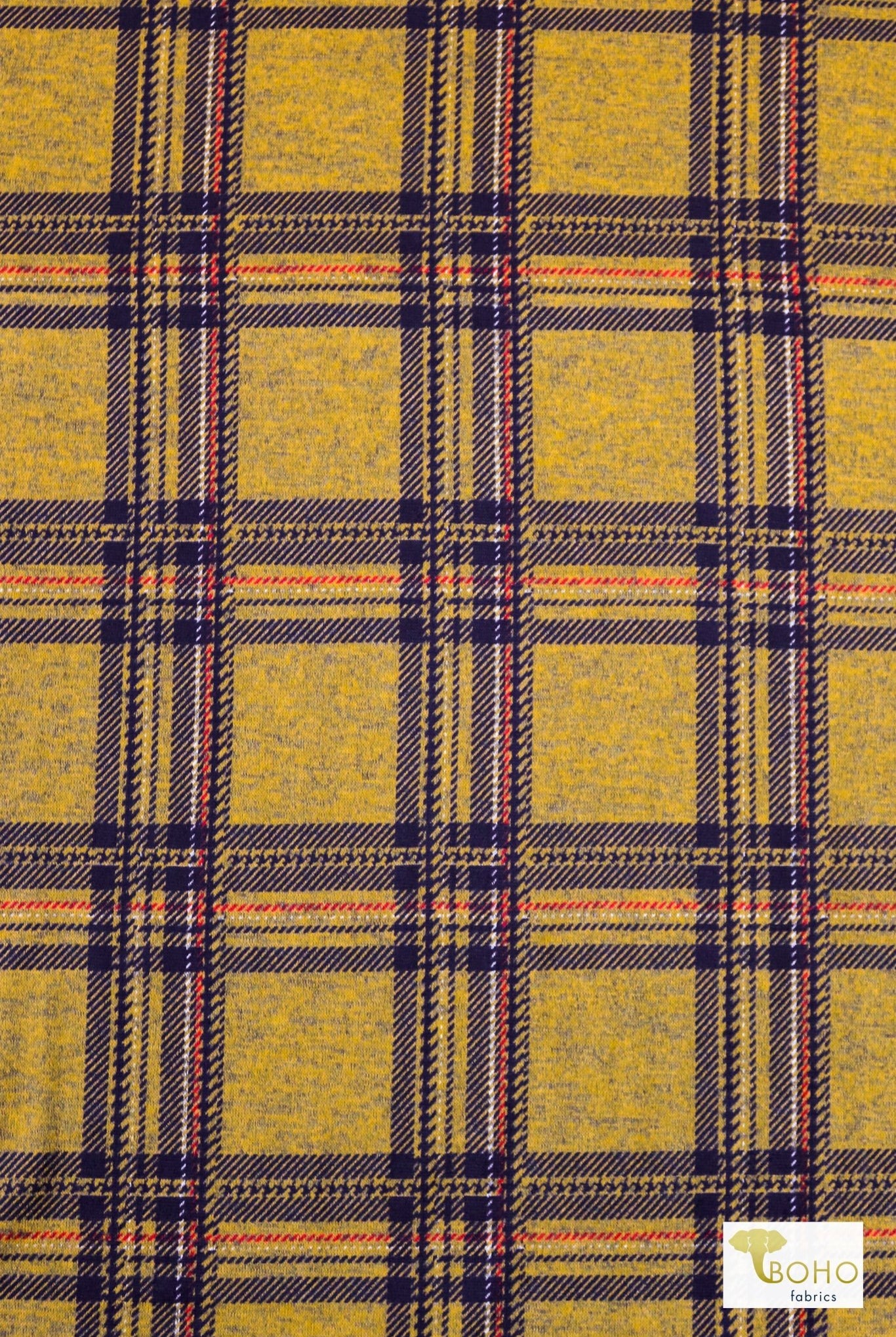 Mustard Plaid, Printed Sweater Knit Fabric - Boho Fabrics