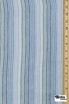 Muted Blues and Greens Striped Double Gauze Cotton Woven Fabric - Boho Fabrics - Gauze, Woven