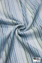 Muted Blues and Greens Striped Double Gauze Cotton Woven Fabric - Boho Fabrics - Gauze, Woven