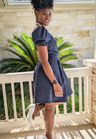 Narrow Navy Pinstripes - Boho Fabrics - Suiting, Woven Fabric