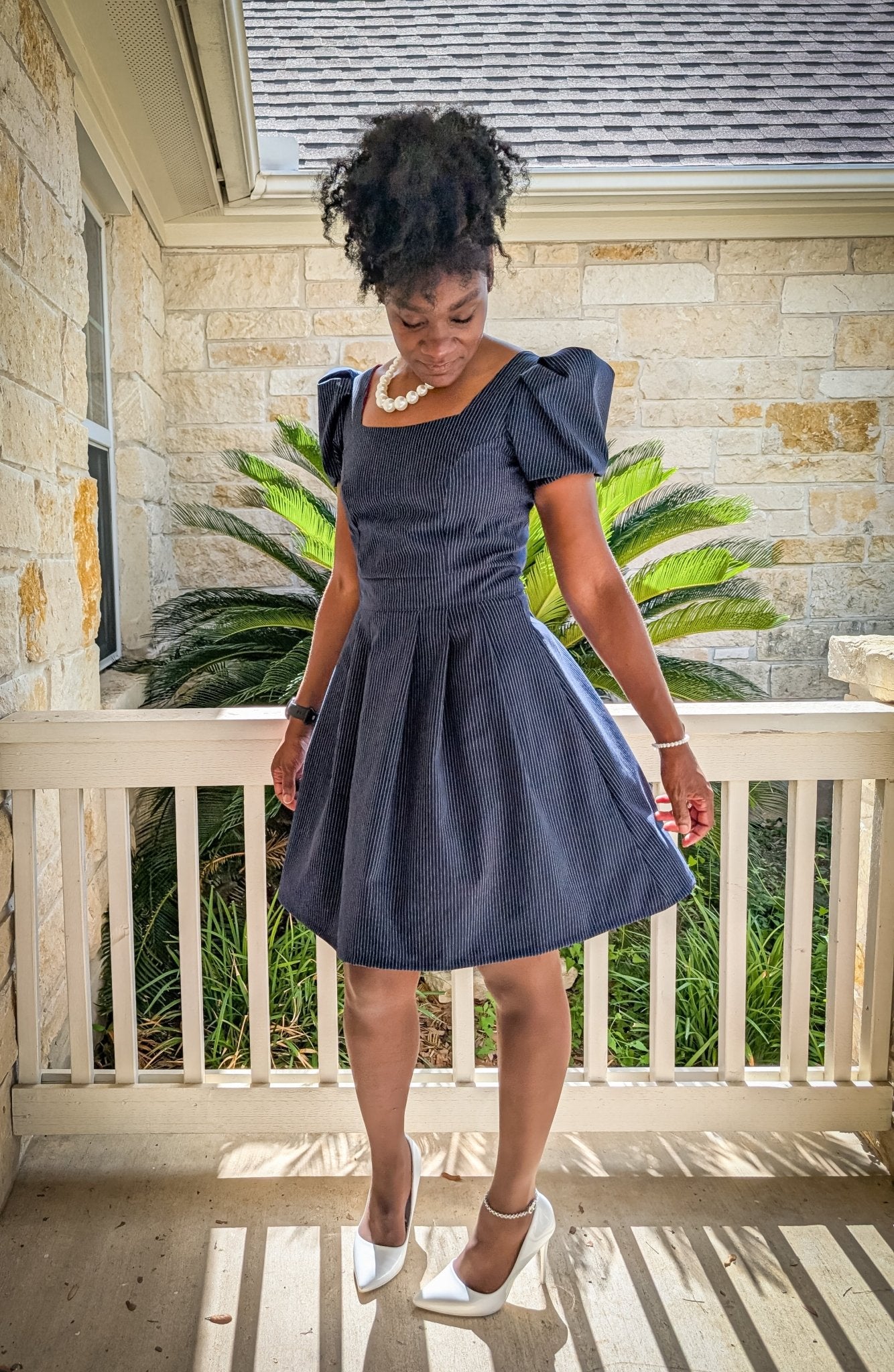 Narrow Navy Pinstripes - Boho Fabrics - Suiting, Woven Fabric