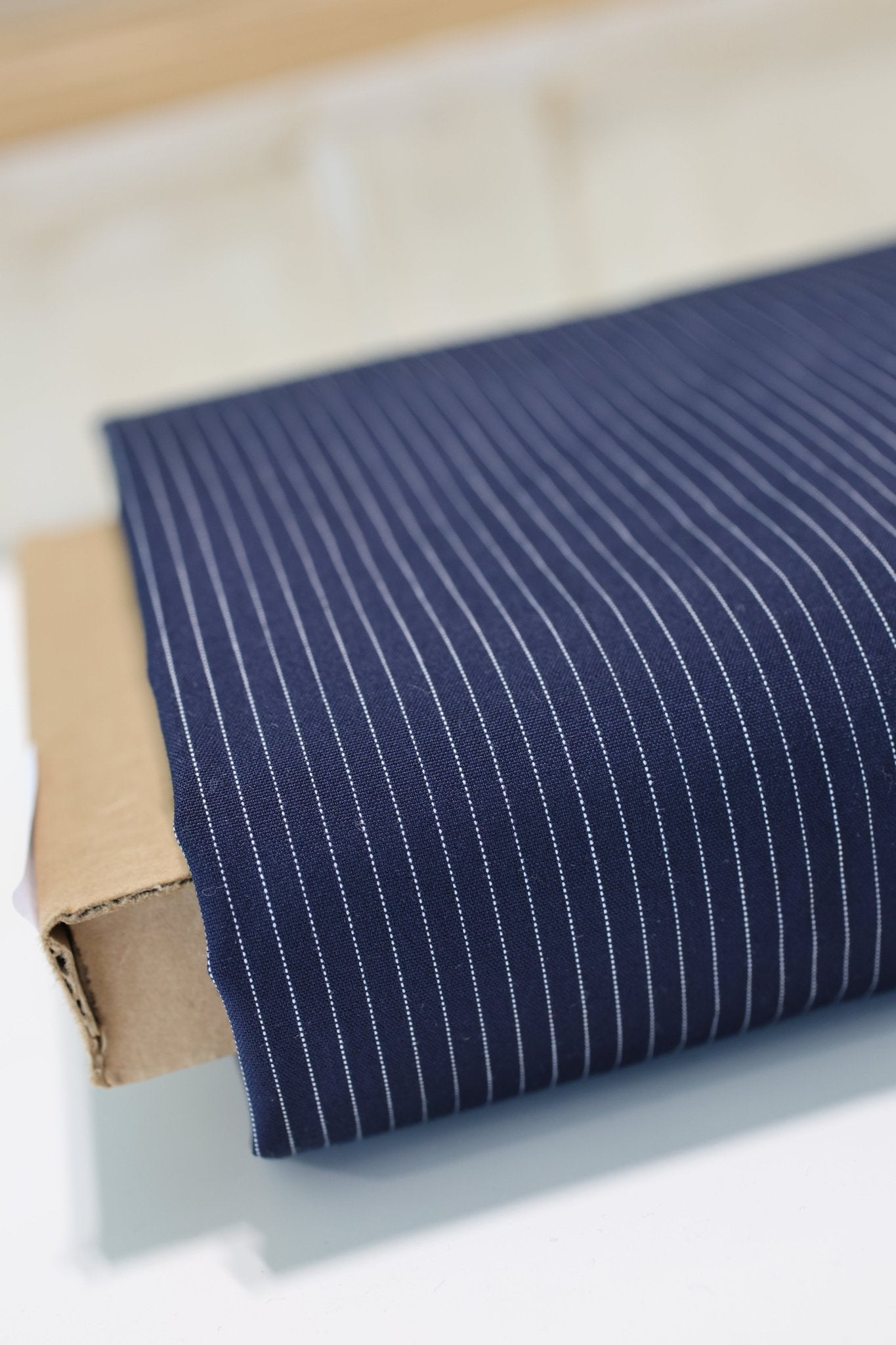 Narrow Navy Pinstripes - Boho Fabrics - Suiting, Woven Fabric