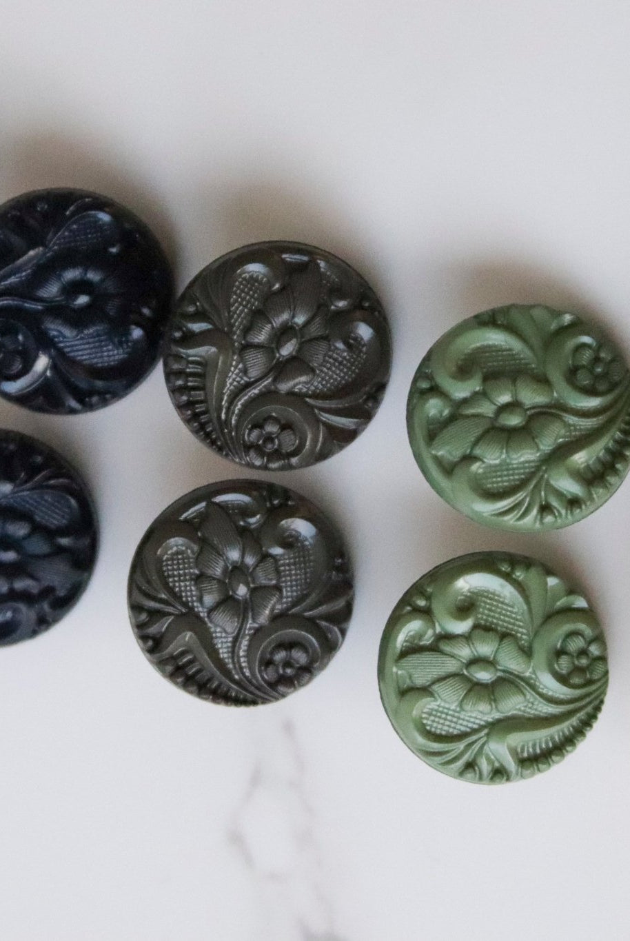 Navy Art Nouveau Florals, Shank Buttons. Available in 15mm, 18mm, 20mm, 25.5mm - Boho Fabrics